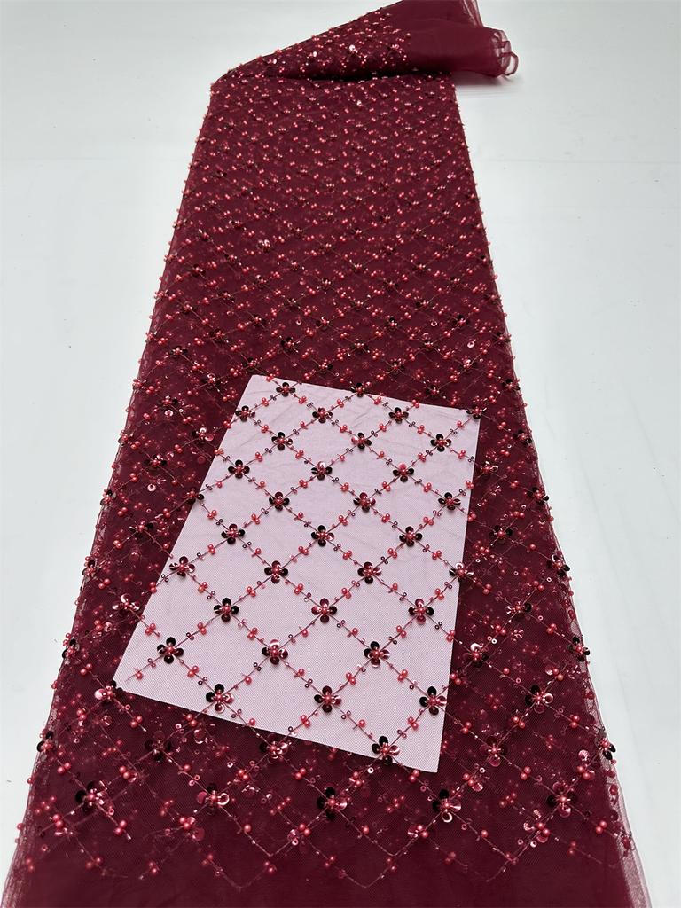 Gold African Tulle Lace Fabric 2025 French Net Sequins Fabric Sewing Embroidery With Beads Lace Tulle Mesh Nigeria Dress 5 Yards