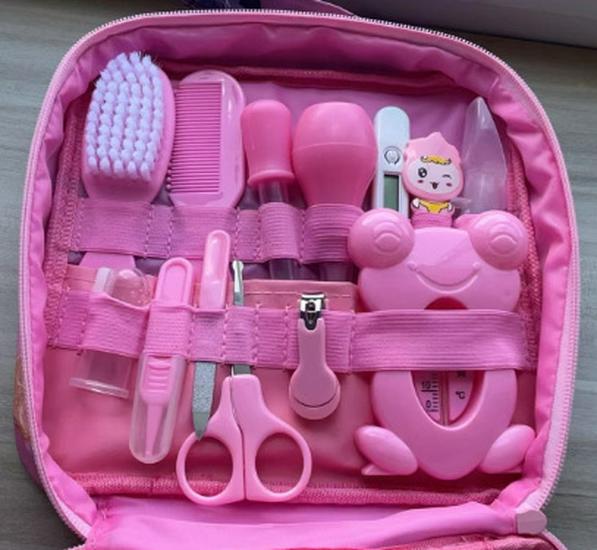 13-Piece Baby Care Set: Cloth Bag, Nasal Aspirator, Nail Clipper, Cartoon Design, Daily Cleaning Essentials
