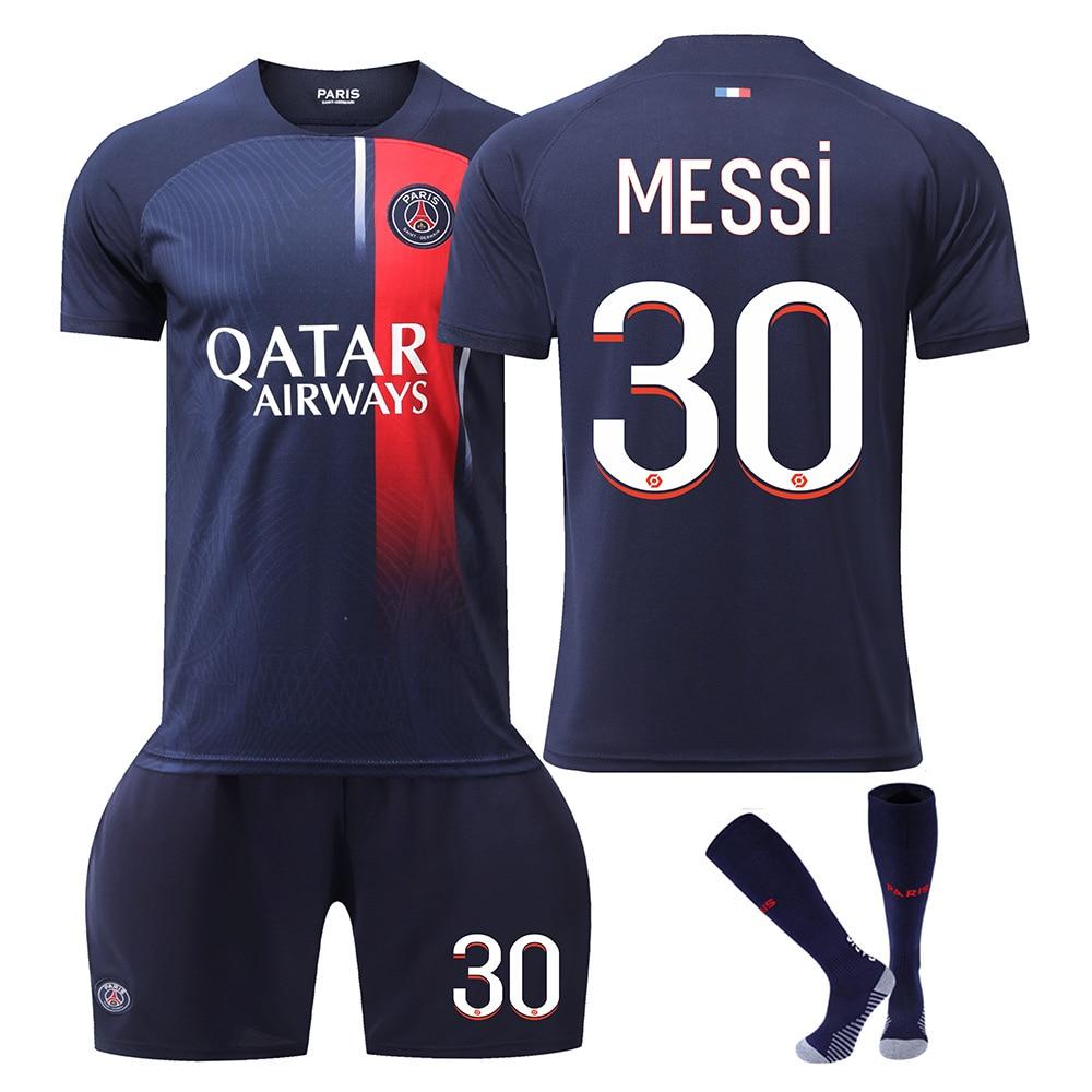 Parijs Messi 2324 Seizoen Voetbalshirt Volwassen Sportkleding Ademend Sneldrogend Korte Mouw Thuis tenue