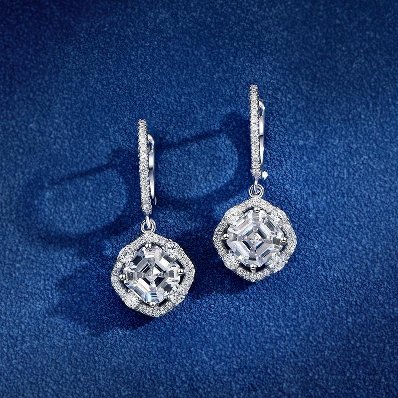 Women Wedding Jewellery Designs Sterling Silver S925 Square Main Diamond Zircon Earring Necklace Dubai Jewelry Sets