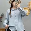 2025 Autumn Women's Korean Style Loose Long-Sleeve Double-Layer Gauze Applique Shirt