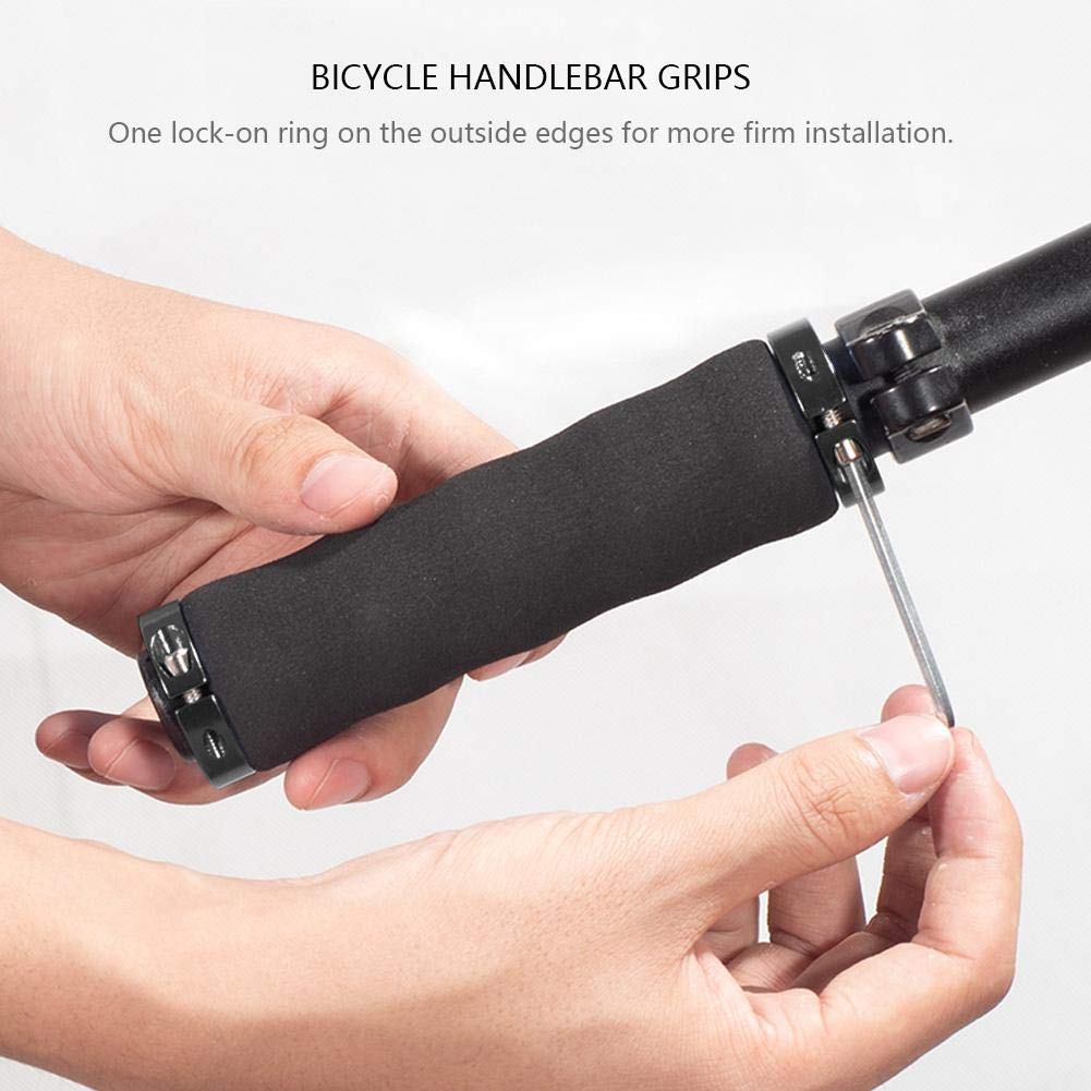 Bicycle Handlebar Sponge Handlebar Lock Grips for Mountain Road and 2 Colors Grips, Anti-Slip Bikes, Bikes, Cycling, (Black)
