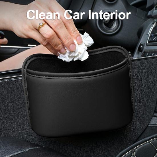 Car Seat Back-Mounted Organizer Storage Box, Non-Destructive Installation Waterproof Leather Texture Multi-Functional Trash Can Door Side Storage for