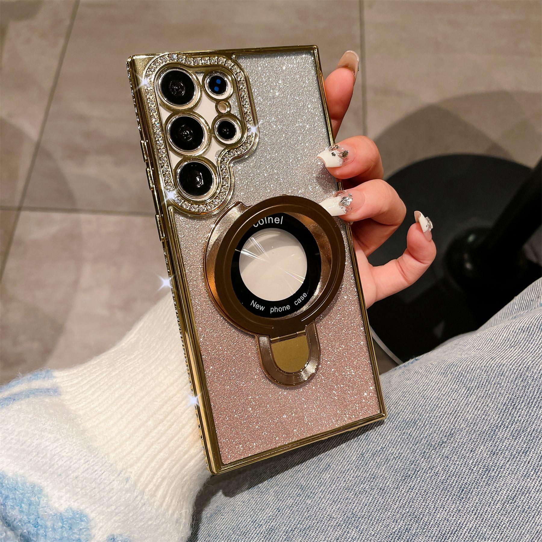 

Applicable To Samsung S24ultra Water Diamond Phone Case A05s Glitter Gradient S23 Electroplating A73 Magnetic Stand A13 Galaxy A16 золотой