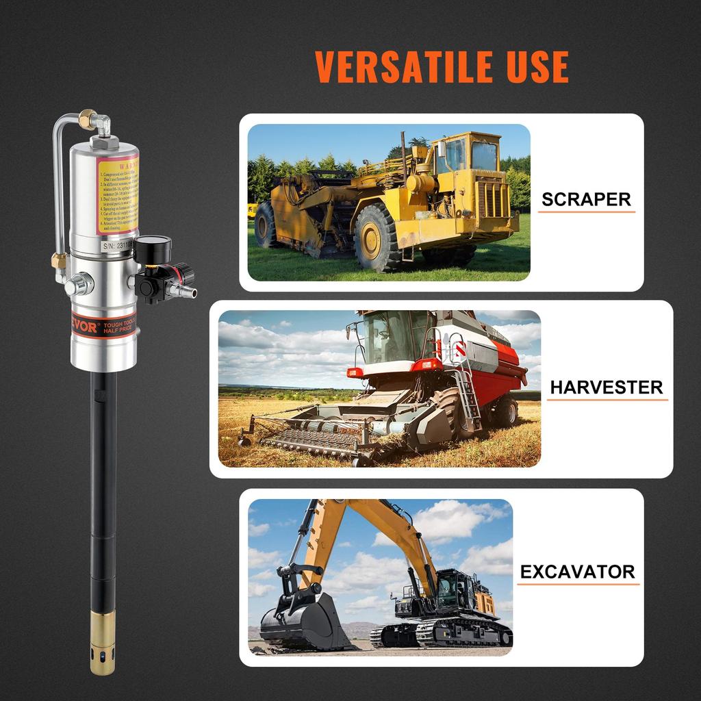 VEVOR Grease Pump, 50:1 Pressure Ratio Air Operated Grease Pump with 13 Ft High Pressure Hose and Grease Gun, Pneumatic Grease Pump