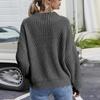Damen Schwarzer Lockerer Pullover Hoher Kragen Bequemer Kragen Pullover Einfarbig Gestrickt Langarmpullover