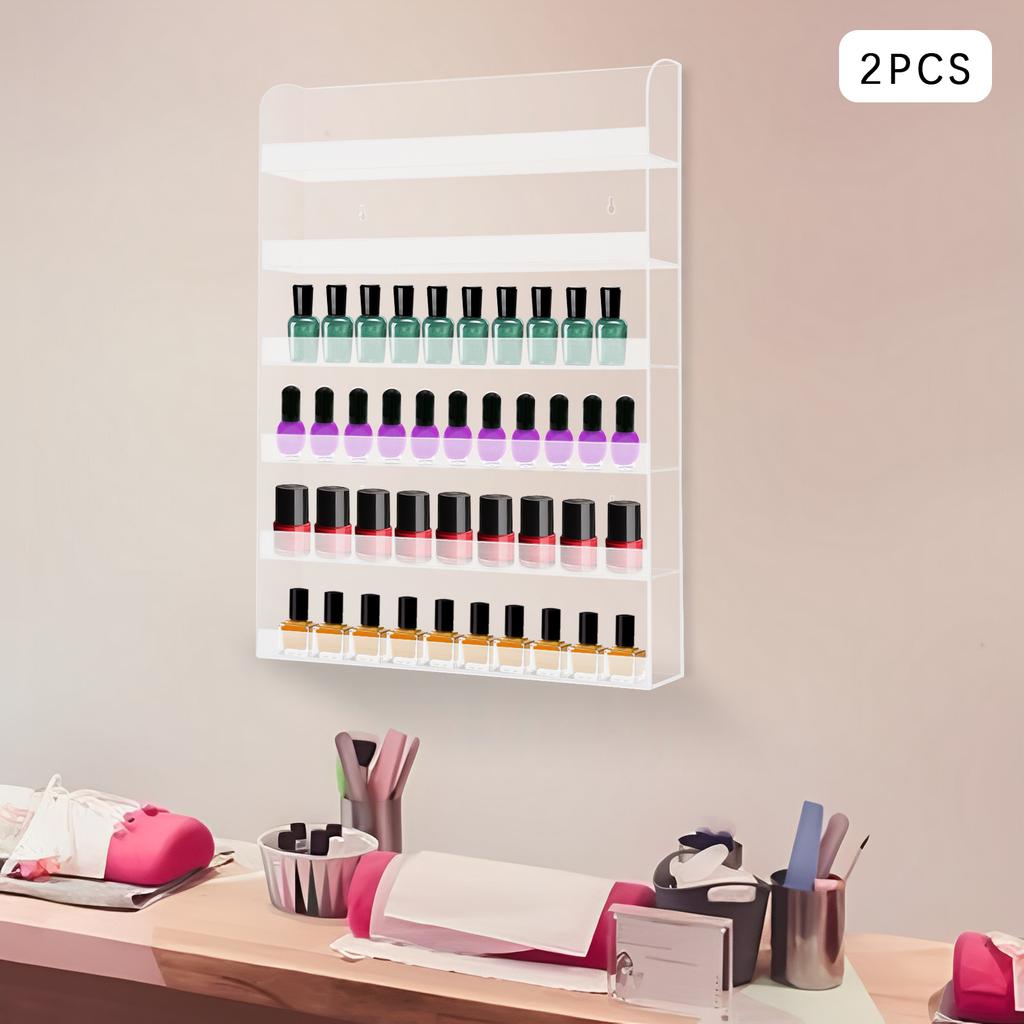 6-stufiges Acryl-Displayregal für Nagellack, 2 Stück Klare rechteckige Wandmontage-Displayregale für Nagellack 51*5*61cm für Nagelstudios