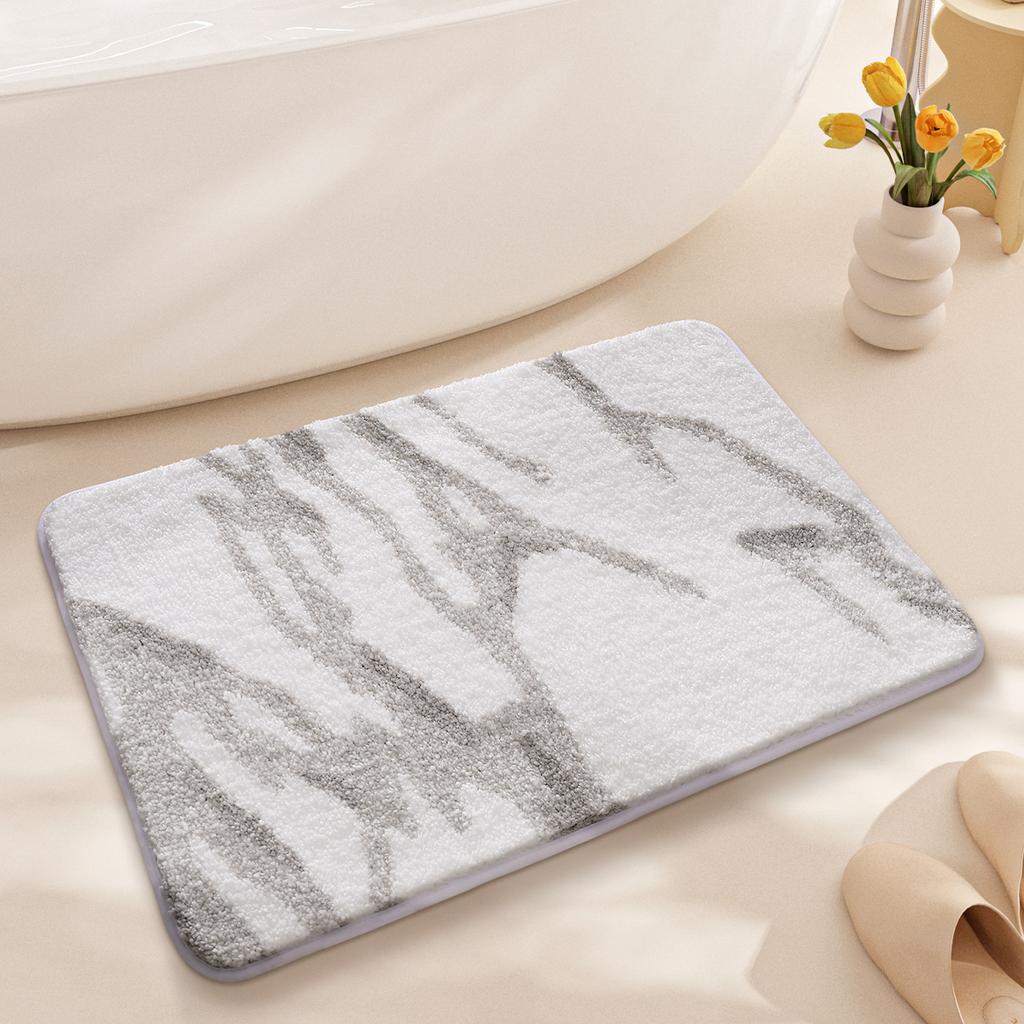 Simple and Stylish Bath Mat Home Decoration Bathroom Rug Thickened Flocking Water-absorbent and Non-slip Floor Mat