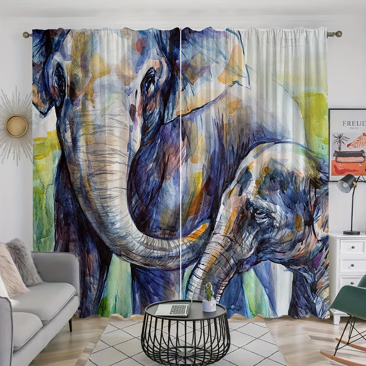 3D Neushoorn Olifant Dier Gordijnen Stangzak Decoratie Raamgordijn Raambekleding Voor Slaapkamer Woonkamer Kantoor Huis Styling (W50H130cm)-2pcs&Hook