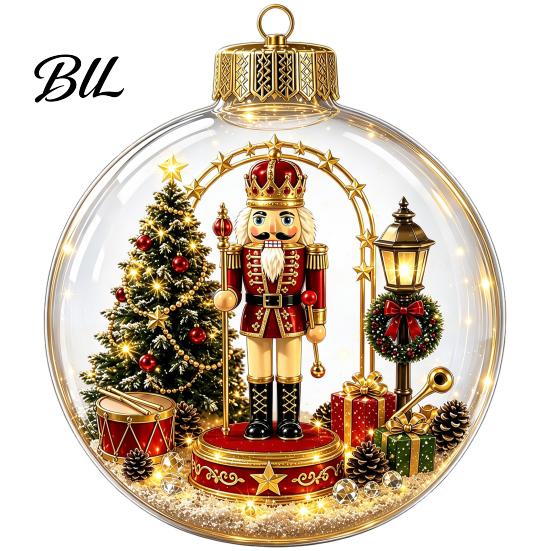 Winter Holiday Hanging Pendants Christmas Tree Crystal Ball Pendant with LED Light, Built-in Christmas-themed Ornaments Pattern Design, Acrylic