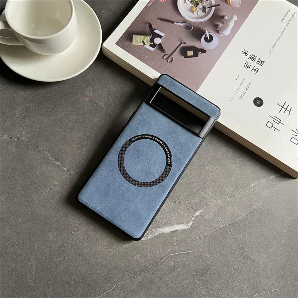 Vintage Solid Color Soft Leather Case for Google Pixel 10 9 8 7 6 A Pro XL Shockproof Magnetic Wireless Charging Skin Feel Cover