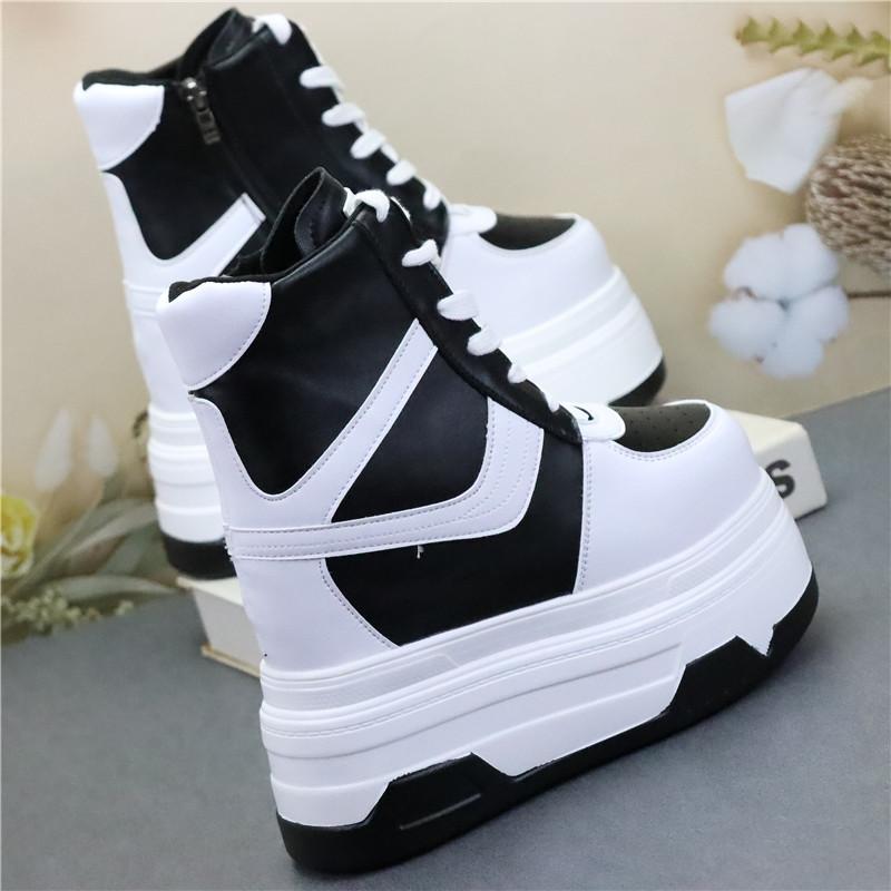 

Мода 15 см Высокие шнурки Маленькое увеличение и стройнящие 2025 Повседневные удобные ботильоны Обувь Ботильоны на супер высоком каблуке 34 чёрный