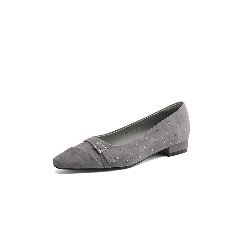 

Модные новые весенне-летние женские туфли-лодочки из овечьей замши, женские модные туфли-лоферы с квадратным носком и заклепками, женские туфли на низком каблуке 42 серый