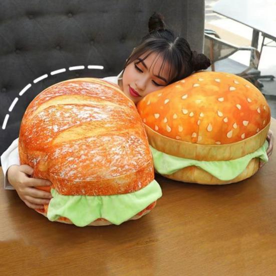 3D Simulation Cheeseburger Plush Pillow Expandable Hamburger Stuffed Pillow Fluffy Burger Cushion Kids School Classroom Couch Sofa Decor Pillow