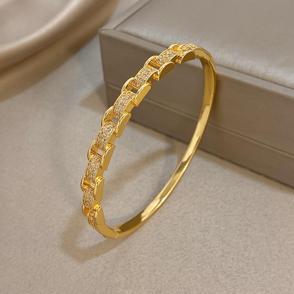 Greatera Hollowed-out Chain Spliced Copper Bracelet Ring Combination Fashion Cubic Zircon Filled Popular Versatile Women Jewelry