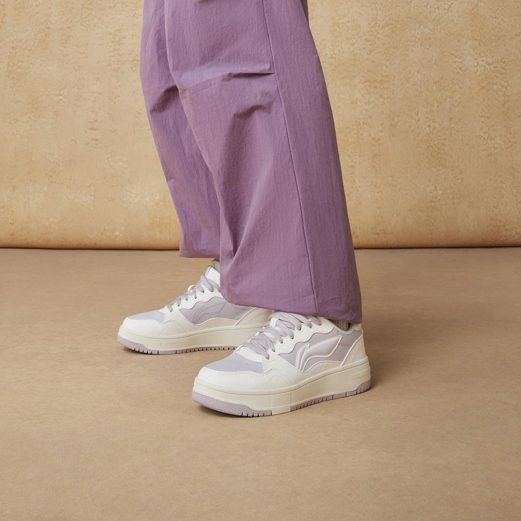 New LiNing Tianji Soft Slip Resistant Cushioning Abrasion Resistant Low Top Skateboard Shoes Women's White Purple AGCU310-2