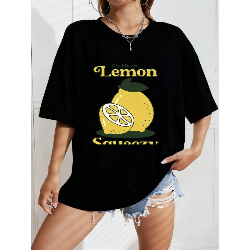 Lemon Season Oversized T Shirt White Lemon And Slice Print With Text For Casual Wear