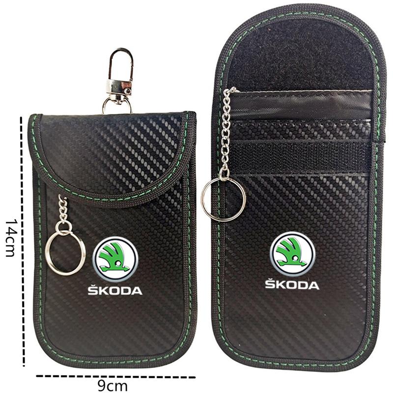 AAAJD1 Car Key Case Signal Blocker Bag RFID Shielding Pocket For Skoda Fabia 1 2 Octavia a7 RS Superb Rapid Yeti Karoq Vision Accessory