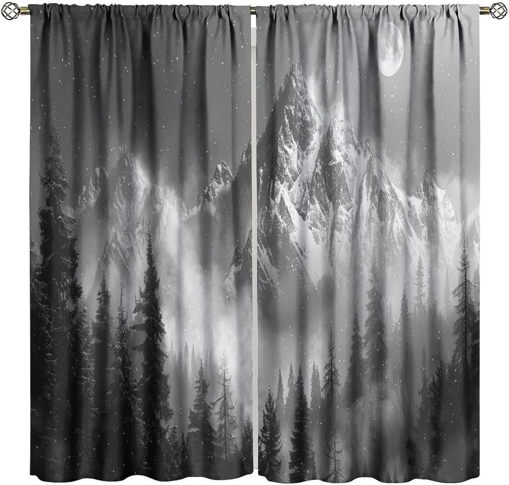 Gothic Dark Misty Forest Curtains Mysterious Horror Foggy Dim Dead Jungle Under Strange Bright Moon Thermal Insulation Blackout Made Of Polyester