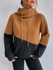 Women Color Block Hoodie Drawstring Cowl Neck Long Sleeve Sweatshirt With Kangaroo Pocket Loose Casual Pullover Top