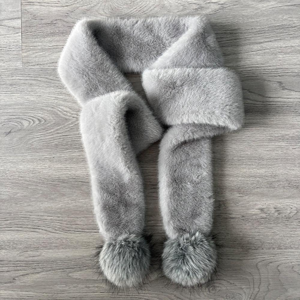 Soft Plush Pom Pom Scarf Faux Fur Neck Warmer New Plush Scarf Women
