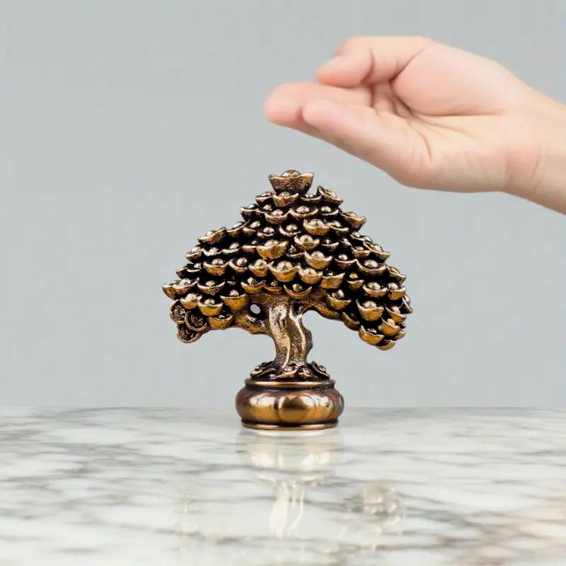 Brass Chinese Wealth Tree Feng Shui Figurines Money Tree Statue Fortune Housewarming Gift Home Office Decor Desktop Ornament