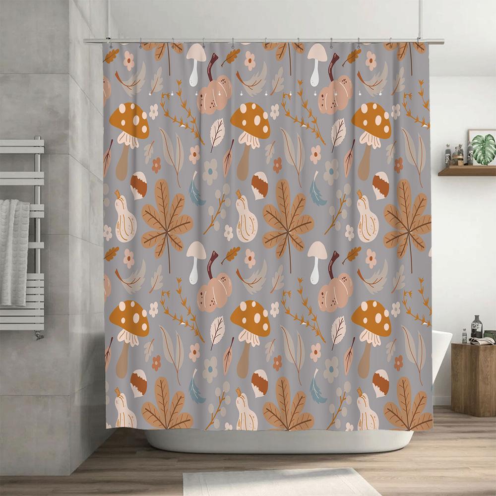 Decorative Shower Curtain With Mushroom Leaf Pattern Modern Home Bathroom Liner Set For Kitchen Or Bath Accessories (180X240Cm)