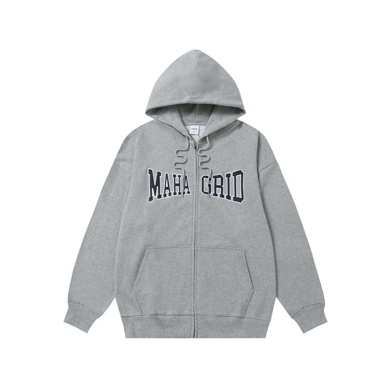 

South Korea Trendy Niche Style Letter Zipper Brushed Straykids Same Style Top Fleece Pullover Long Sleeves Hooded Dark gray XL