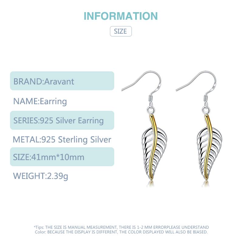 New Arrival 925 Silver Feather Drop Earring For Women Wedding Jewelry