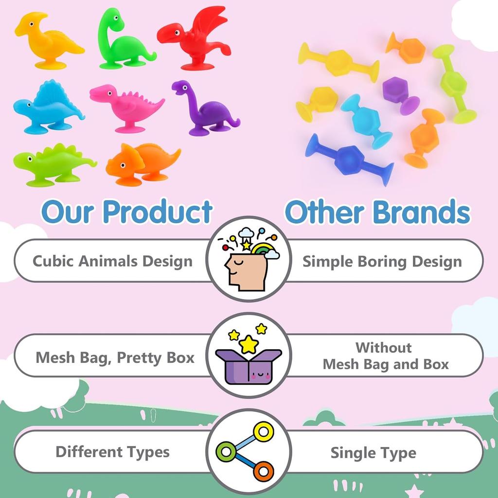 Soft Silicone Building Blocks Toy Animal Shape Suction Toy for Kids Stress Release Parent-Child Interactive Game Sucker Bath Toy