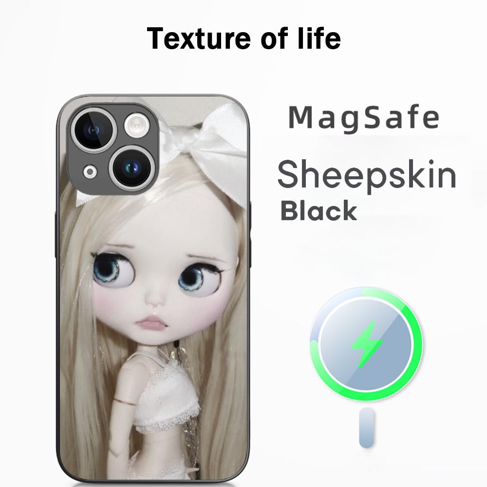 Blythe Cute doll fashion pattern design Phone Case For iPhone 17 16 15 14 13 12 Plus Pro Max  High-end Luxury Magsafe Sheepskin