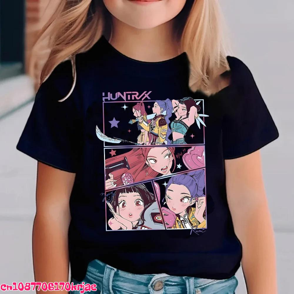 Hot Kpop Demon Hunters Children's T Shirt Short Sleeve Boys Kdis T-shirt Cute Kpop Demon Hunters Harajuku Tshirt for Boys Girls