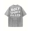 European Size Holy Spirit Full of Retro Washed High-Quality Pattern T-Shirts, Men'S T-Shirts, Old Summer Clothing, Shoulder Sleeves, Crew Neck Tops