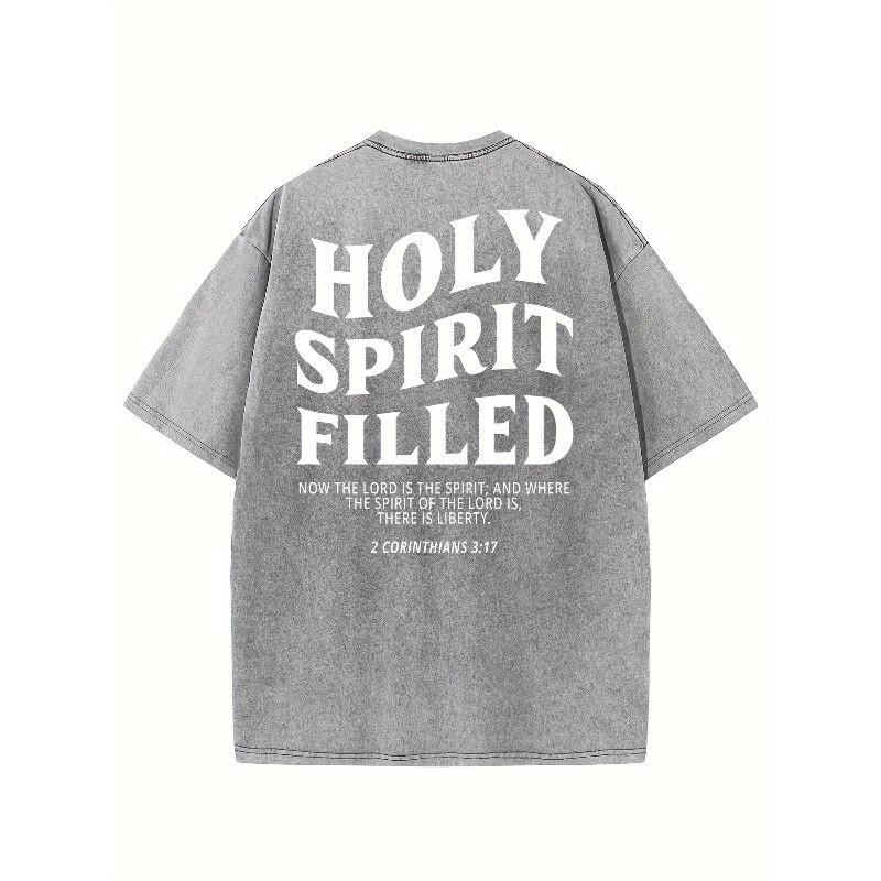 European Size Holy Spirit Full of Retro Washed High-Quality Pattern T-Shirts, Men'S T-Shirts, Old Summer Clothing, Shoulder Sleeves, Crew Neck Tops