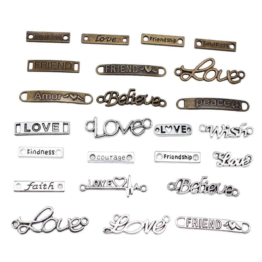 20 stuks Woord Connector Bedels Voor Sieraden Maken Antiek Brons Zilverkleurige Hangers DIY Ambachten Maken Onderdelen Tibetaanse Sieraden
