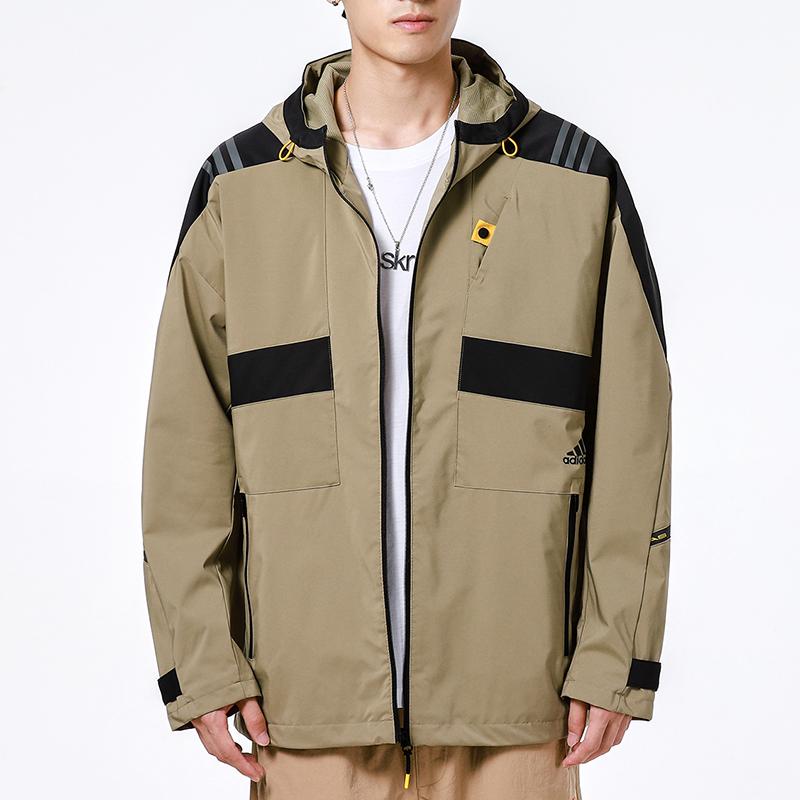 Adidas Sport Casual Hooded Training Knit Jacket Men Outerwear Khaki H40238