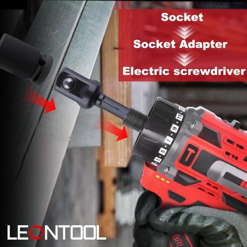 LEONTOOL Impact Adapter Square Socket Bit Set of 10, 6.35mm Hex Shank, 12.7mm Drive, 50mm Extension Bit, Impact Socket Adapter, Drill Adapter Hex Impa