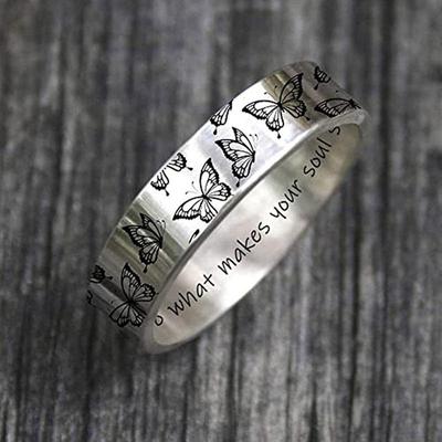 What Makes Your Soul Shine” Silver Color Butterfly Engraved Width 6MM Rings Size 5 6 7 8 9 10