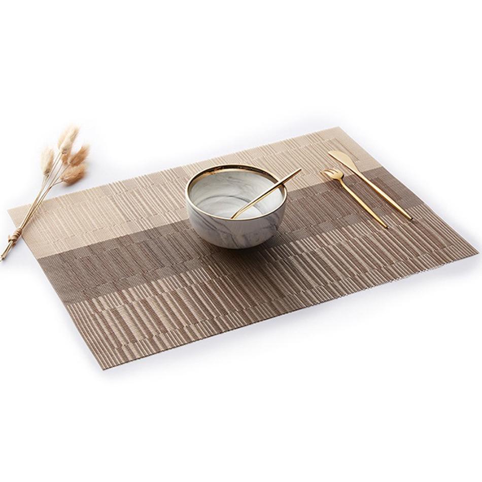 Japanese Style Bamboo Gradient Placemat Set, Non-Slip Heat Resistant Washable Polyester Table Mats for Kitchen Dining Table, Indoor & Outdoor Use
