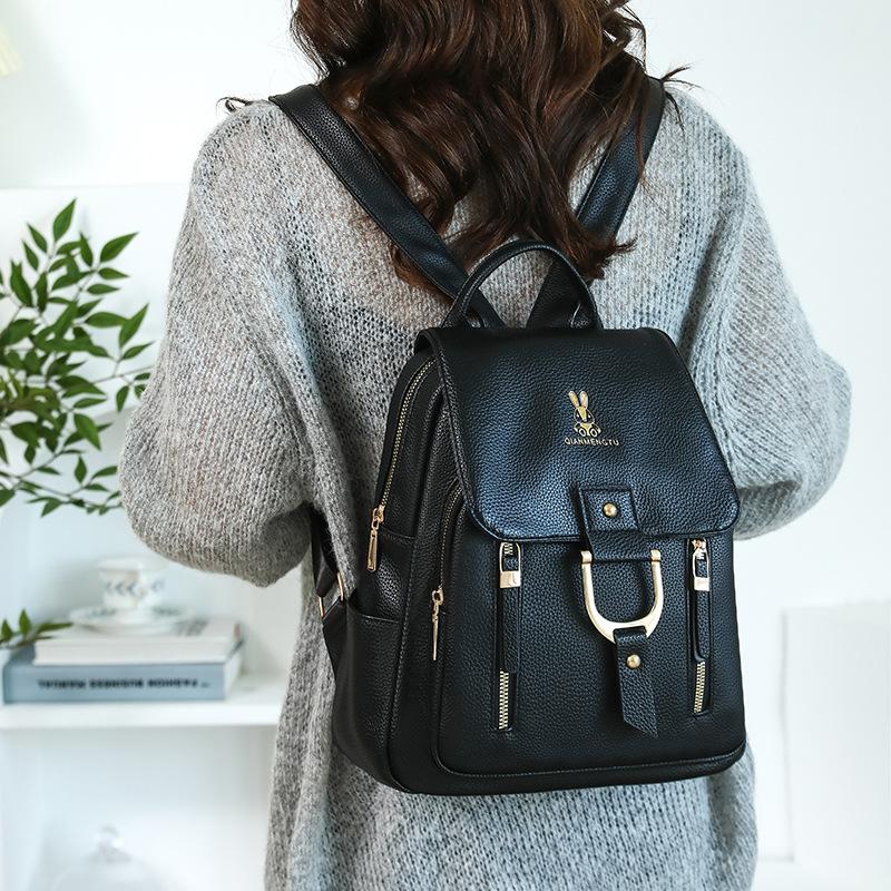 Women's Soft Leather Backpack Solid Color Travel Backpack
