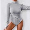Dam Långärmad Höghalsad Bodysuit Höst Slim Fit Ribbstickad Tröja Toppar Sexig Kroppsnära Stretchig Basic Bodysuit