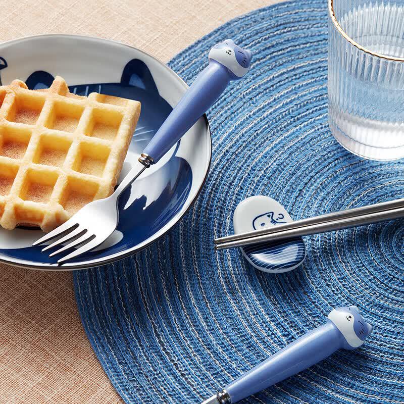 JINGREPUBLIC Cute Cat Ceramic Cutlery Set