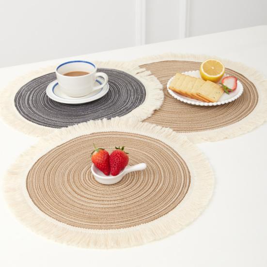 Nordic Table Placemats Round Heat-Resistant Coasters with Fringe Bowl Pads Teapot Trivet for Dining