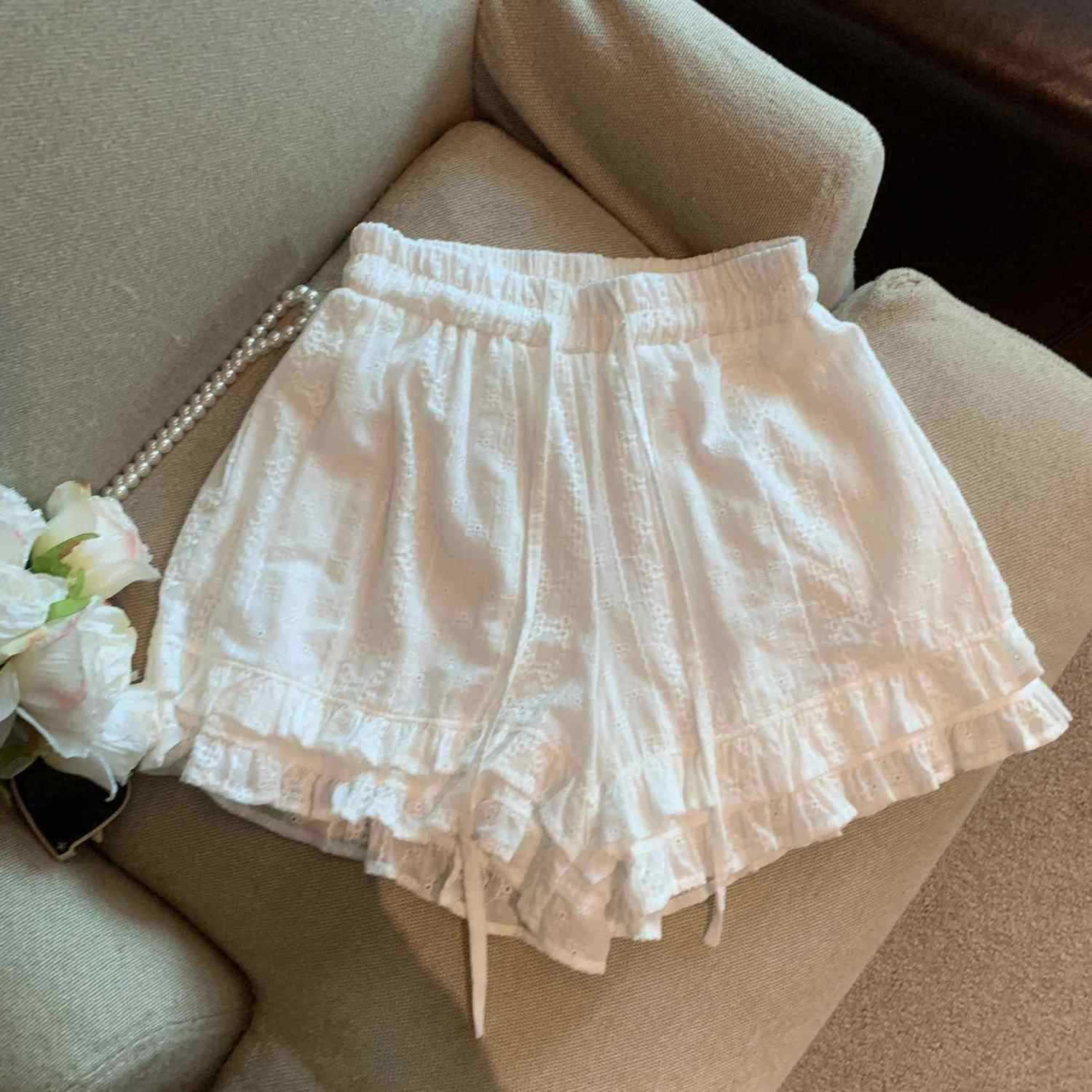 

Women s French Lace Wide-Leg Pants: Spring/Summer Loose Fit, Casual & Stylish A-Line Layered Shorts Small