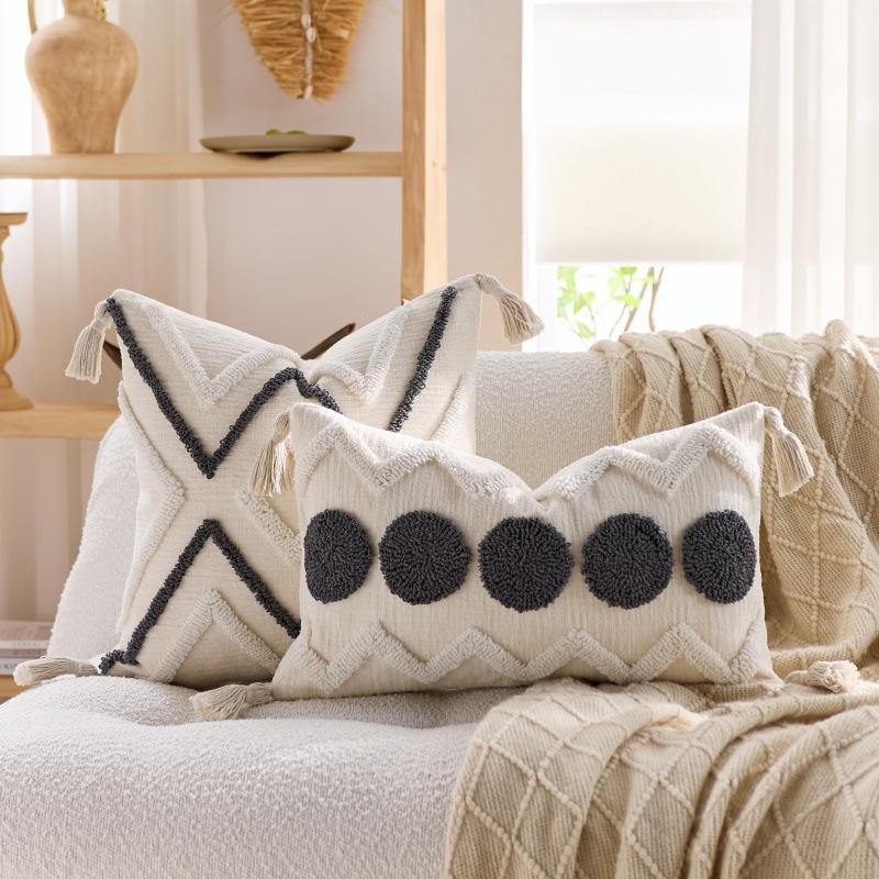 Weiche Chenille-Tufting-Kissenbezüge Boho Bauernhaus Kissenhülle mit Quasten für Haus Wohnzimmer Bett Sofa Dekor