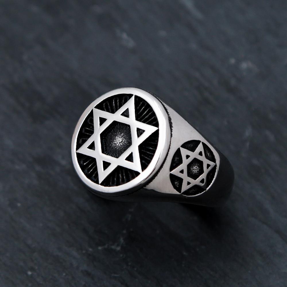 Punk Star Of David Ring Stainless Steel Vintage Silver Hexagram Biker Jewelry For Men Fashion Amulet