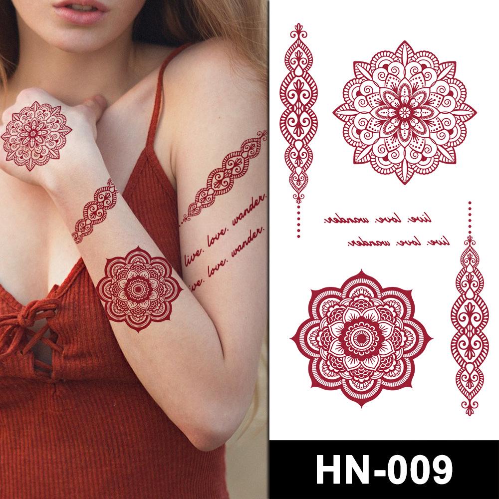 HN Červené krajkové henna tetovací nálepky - Evropský a americký styl, Kreativní a sexy dočasná krajková tetování