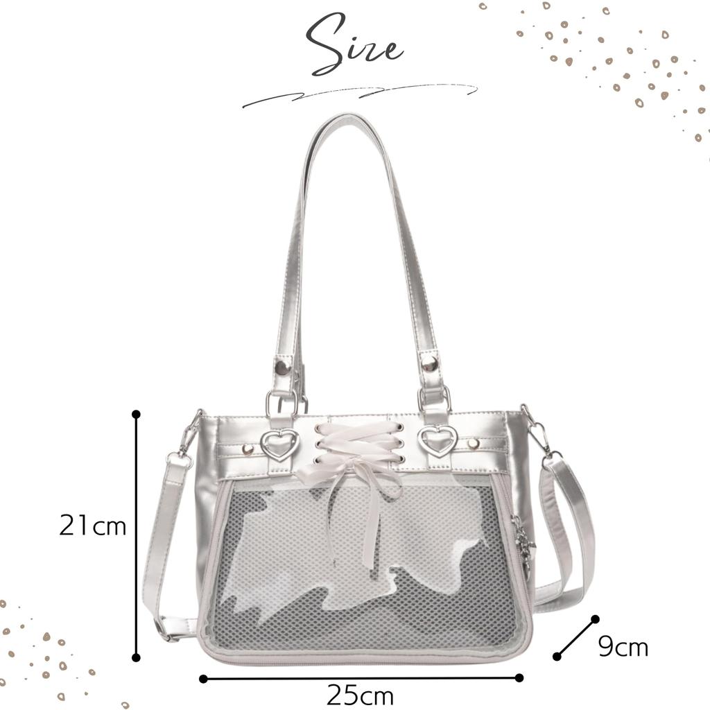 Harujio Ita Bag, Cute ToteShoulder Bag, Heart Lace-Up Design, Premium Ita Bag, Mini, Small, Perfect for Idol Activities, Sheets, Plush Toys, Ribbon,