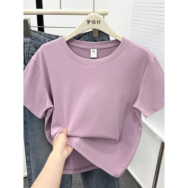 Women Plus Size Solid Color Positive-Shoulder Short Sleeve T-Shirt Summer Casual Commuter Top