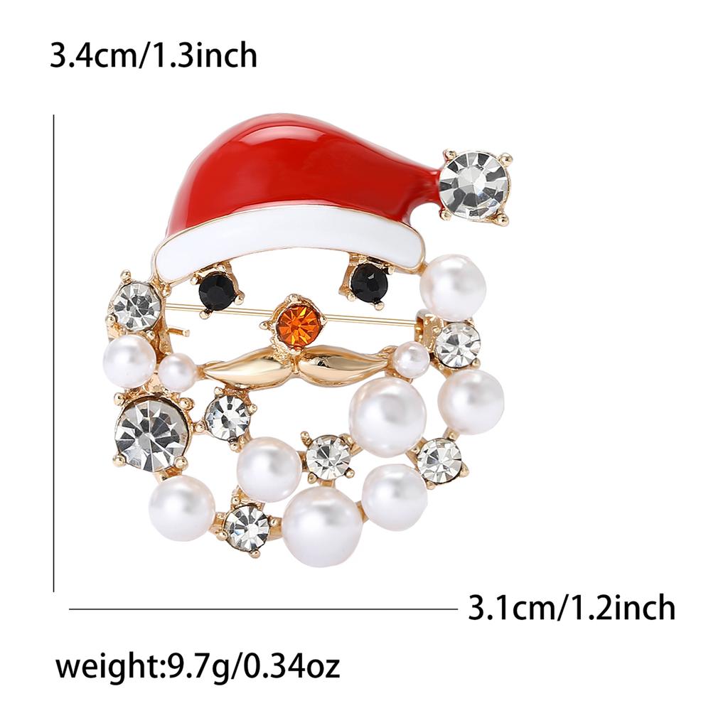 Christmas Classic Rhinestone Santa Claus Brooch for Women Pearl Character Pins Event Party New Year Gifts Decoration Accessories